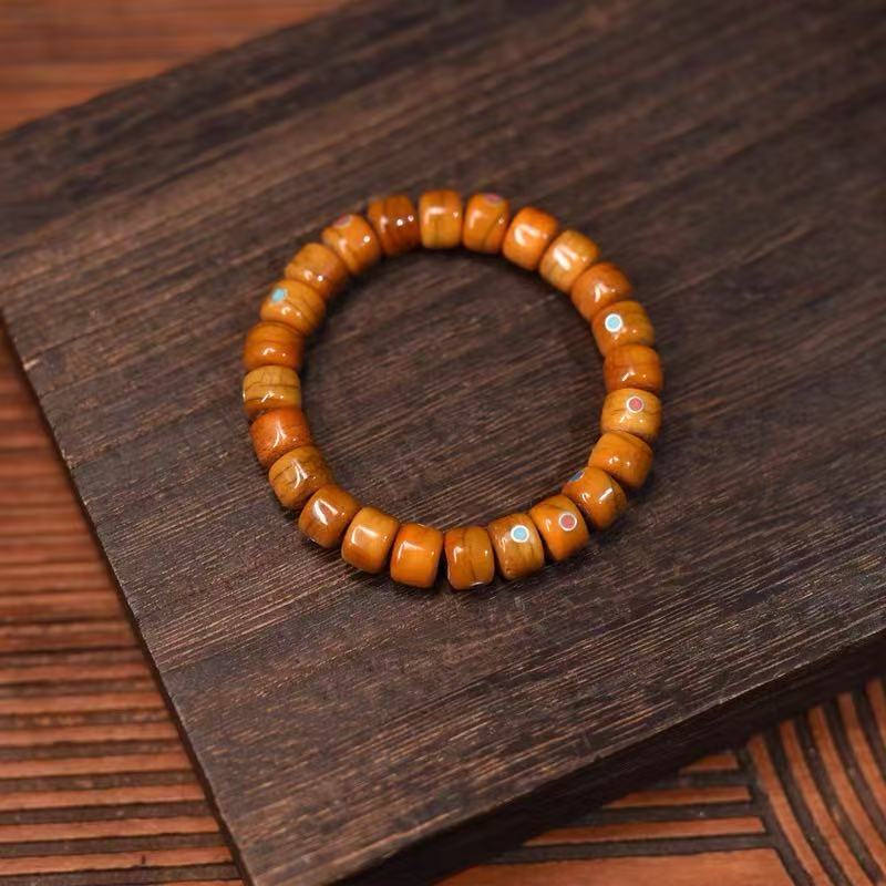 Tibetan yak bone inlaid single circle unisex bracelet barrel bead retro jewelry
