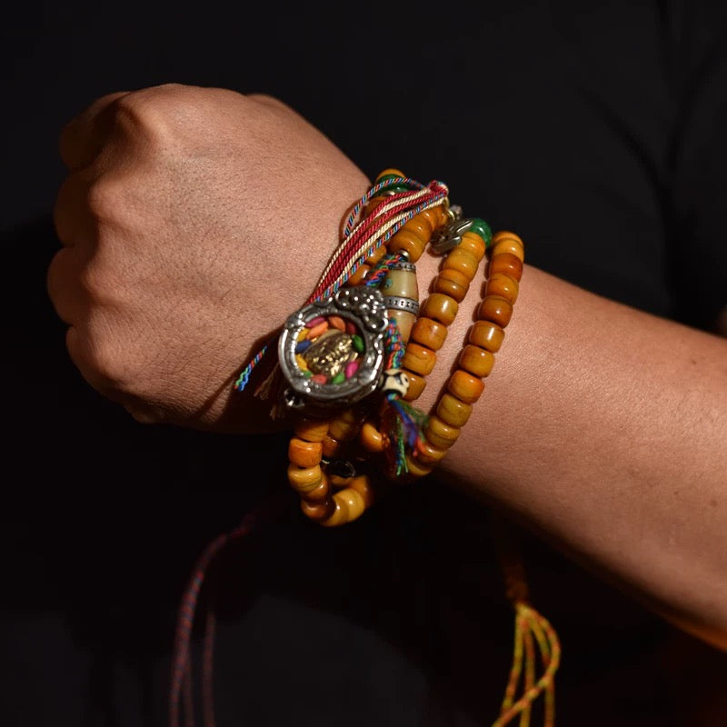 Tibet natural yak bone Buddha beads bracelet cultural toy Zakiram accessories 108 Buddha beads