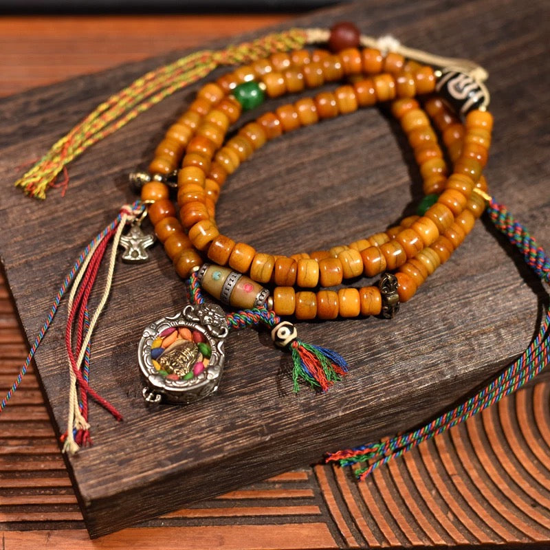 Tibet natural yak bone Buddha beads bracelet cultural toy Zakiram accessories 108 Buddha beads