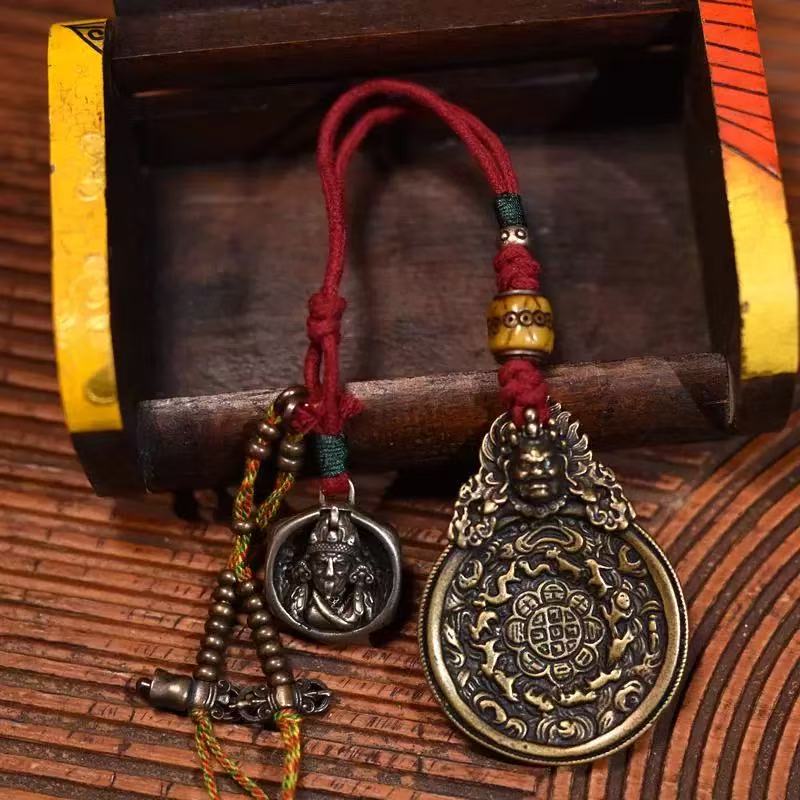 Tibetan Nine Palaces Pure Brass Pendant Bag Waist Hanging Hand Woven Pendant for Men and Women