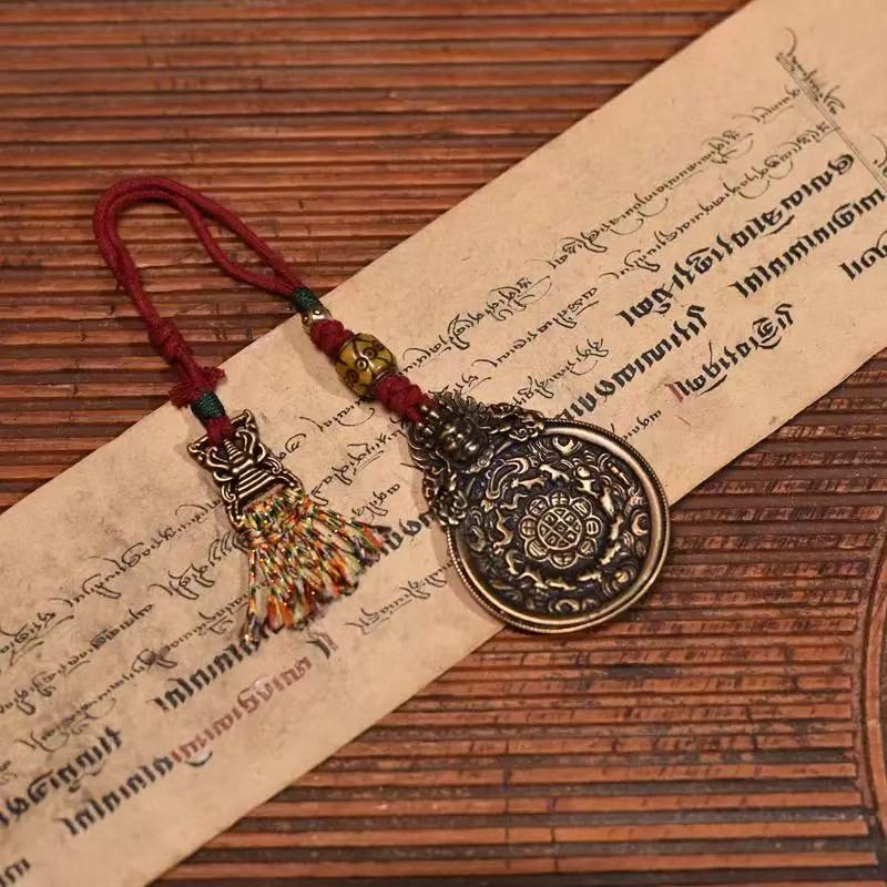 Tibetan Nine Palaces Pure Brass Pendant Bag Waist Hanging Hand Woven Pendant for Men and Women