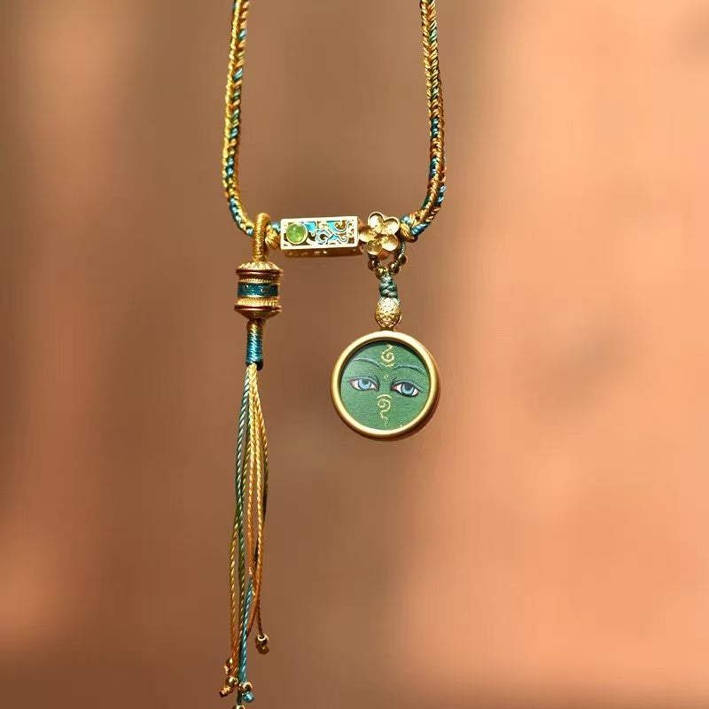 Tibet Lhasa Pure Mineral Pigment Green Tara Necklace