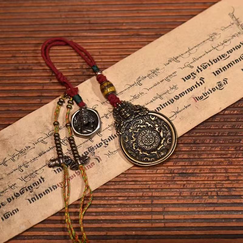 Tibetan Nine Palaces Pure Brass Pendant Bag Waist Hanging Hand Woven Pendant for Men and Women
