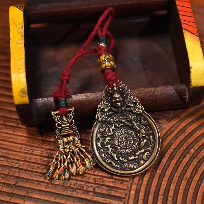 Tibetan Nine Palaces Pure Brass Pendant Bag Waist Hanging Hand Woven Pendant for Men and Women