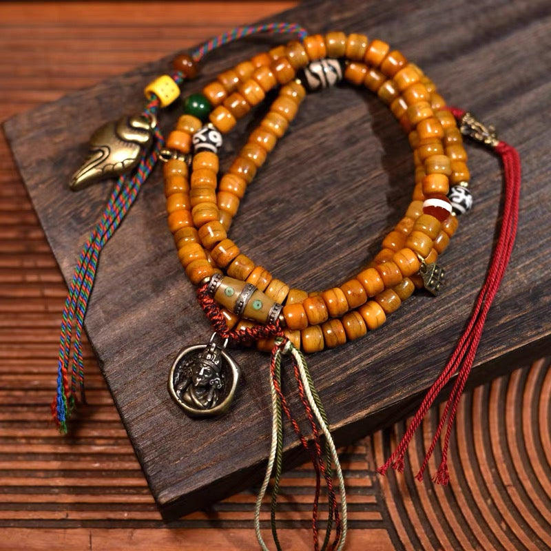Tibet natural yak bone Buddha beads bracelet cultural toy Zakiram accessories 108 Buddha beads