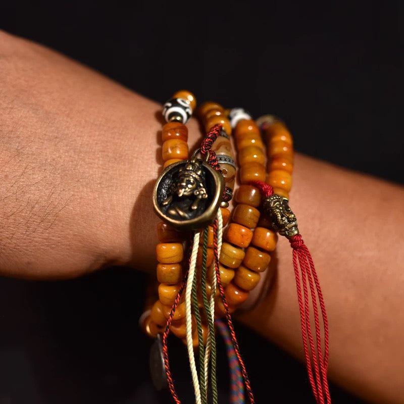 Tibet natural yak bone Buddha beads bracelet cultural toy Zakiram accessories 108 Buddha beads